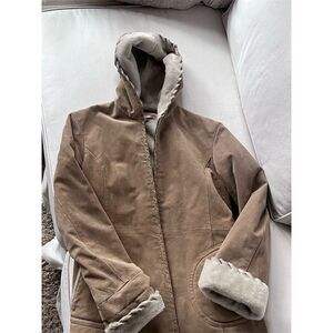 Wilson Leather Women's XL Beige Suede Coat Faux Fur Hood Vintage